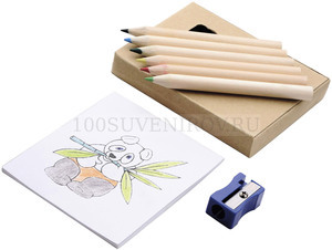 Фото Набор для рисования: 6 цветных карандашей, точилка, раскраска (бежевый)