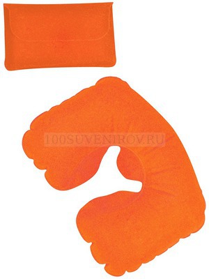 Фото Подушка надувная дорожная в футляре; желтый, 43,5х27,5 см; твил (оранжевый)