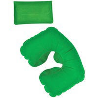 Подушка для шеи надувная дорожная в футляре; зеленый, 43,5х27,5 см; твил