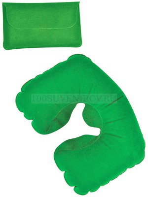 Фото Надувная подушка зеленая дорожная в футляре