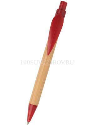 Фото Ручка шариковая "Листок" натуральная-красная (светло-коричневый, красный)