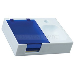 Фото Подставка под ручку и скрепки с бумажным блоком (белый, синий)
