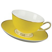 Чайная пара: чашка на 200 мл с блюдцем, желтый/белый/золотистый