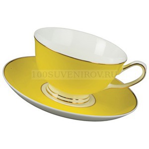 Фото Чайная пара: чашка на 200 мл с блюдцем (желтый, белый, золотистый)