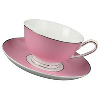 Чайная пара: чашка на 200 мл с блюдцем, розовый/белый/серебристый