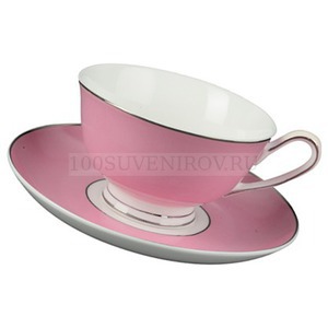 Фото Чайная пара: чашка на 200 мл с блюдцем (розовый, белый, серебристый)