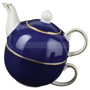Фото Набор «Эгоист»: чайник на 200 мл, чашка на 220 мл в подарочной упаковке (синий, белый, серебристый)
