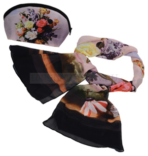 Фото Набор «Букет»: косметичка и шарф (сиреневый, черный, разноцветный)