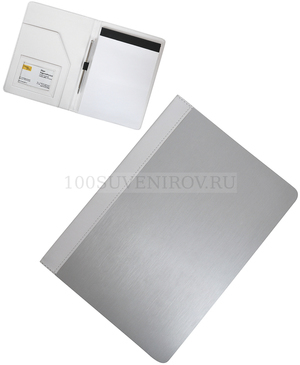 Фото Папка А5 с блокнотом "Aluminium",белая, 23x17x1.5 см, иск. кожа, алюминий (белый, серебристый)