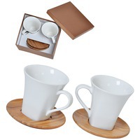 Столовый набор Натали: две чайные пары в подарочной упаковке, 200мл, фарфор, бамбук