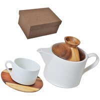Столовый набор Andrew:чайная пара и чайник в подарочной упаковке, 200 мл и 600 мл, фарфор, дерево