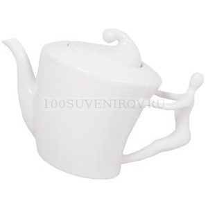Фото Подарочный белоснежный сервиз белый из керамики Эмоции на 4 персоны: чайник, сахарница, 4 чашки, 4 блюдца под нанесение логотипа