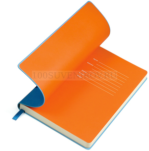 Фото Бизнес-блокнот "Funky", 130*210 мм, голубой,  оранжеый форзац, мягкая обложка, блок-линейка