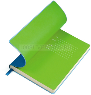 Фото Бизнес-блокнот "Funky", 130*210 мм, голубой,  зеленый форзац, мягкая обложка, блок-линейка