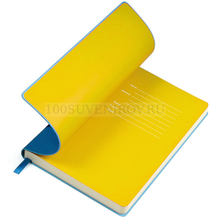Фото Бизнес-блокнот "Funky", 130*210 мм, голубой, желтый форзац, мягкая обложка, блок-линейка