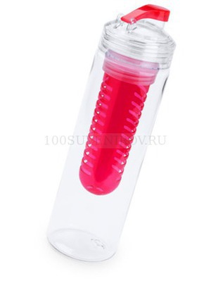 Фото Пластиковая бутылка для воды FRUTTI, овая, с контейнером для ягод и фруктов, 700 мл., красный