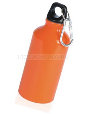 Фото Оранжевая бутылка из алюминия для воды MENTO, алюминиевая, с карабином, 400 мл