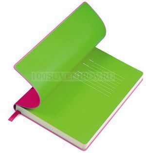 Фото Бизнес-блокнот "Funky" розовый с  зеленым  форзацем, мягкая обложка,  линейка