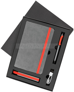 Фото Удивительный набор FANCY:универсальное зарядное устройство2200мАh, блокнот и ручка в подарочной коробке, красны