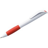 Ручка шариковая белая с красным из пластика GRIP
