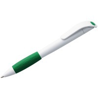 Ручка шариковая белая с зеленым из пластика GRIP