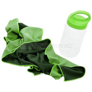 Фото Спортивное охлаждающее полотенце Weddell зеленого цвета в прозрачной бутылочке «Stride» (зеленое)