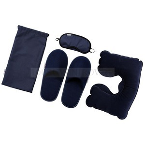 Фото Дорожный набор синий ONBOARD: надувная подушка под шею, тапки размер 42, маска для сна