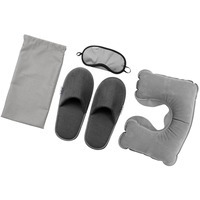 Набор дорожный серый ONBOARD: надувная подушка под шею, тапки размер 42, маска для сна