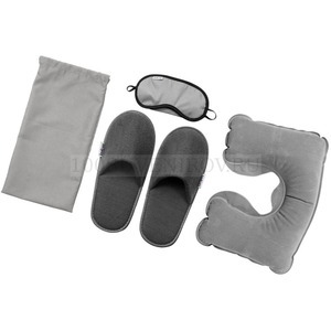 Фото Дорожный набор серый ONBOARD: надувная подушка под шею, тапки размер 42, маска для сна