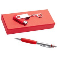 Набор красный из картона NOTES: ручка и флешка