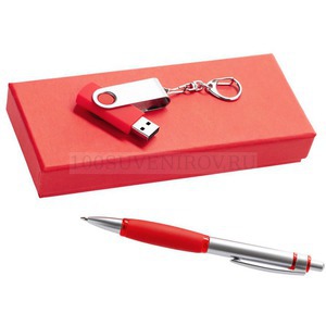 Фото Красный набор из картона NOTES: ручка и флешка