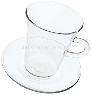 Фото Стеклянная боросиликатная чашка для чая/кофе с блюдцем GLASS DUO