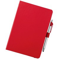 Блокнот A5 CROWN с шариковой ручкой-стилусом, красный/серебристый
