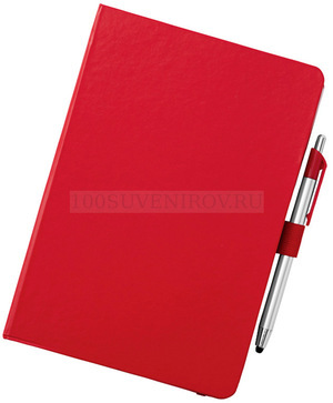 Фото Удивительный блокнот A5 CROWN с шариковой ручкой-стилусом, красный/серебристый