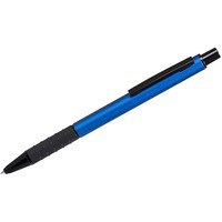 Ручка синяя из алюминия CACTUS шариковая, черный, прорезиненный грип