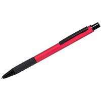Ручка красная из алюминия CACTUS шариковая, черный, прорезиненный грип
