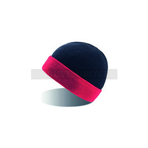 Фото Акриловая вязаная шапка двойная WIND, с отворотом_синяя с красным