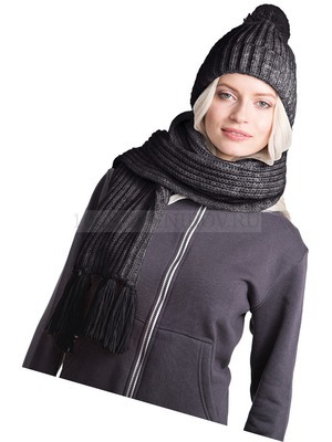 Фото Вязаный комплект темно-серый из шерсти G шарф и шапка, антрацит c фурнитурой антрацит