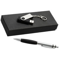 Набор черный из картона NOTES: ручка и флешка 16 Гб