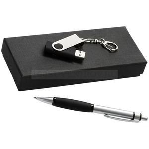 Фото Черный набор из картона NOTES: ручка и флешка 16 Гб