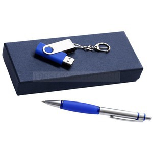 Фото Синий набор из картона NOTES: ручка и флешка 16 Гб