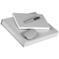 Деловой набор серый из кожи RIVERSIDE: ежедневник, пауэр банк зарядник, ручка