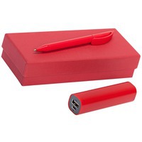 Набор красный из картона COUPLE: аккумулятор и ручка
