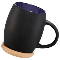 Чашка керамическая деловая HEARTH с деревянной крышкой-костером, черный/синий