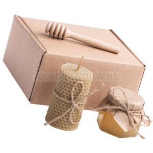 Фото Подарочный крутой набор с медом "ФЕРМЕРСКИЙ МЕД": ложка для меда, свеча из пчелиного воска
