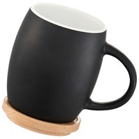 Чашка керамическая модная HEARTH с деревянной крышкой-костером, черный/белый