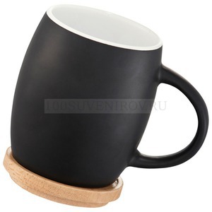 Фото Модная керамическая чашка HEARTH с деревянной крышкой-костером, черный/белый