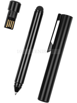 Фото Черная ручка из металла GENIUS-стилус с флешкой, 4 GB, колпачок, карбоновый