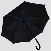 Зонт-трость "Back to black", полуавтомат, нейлон, черный с синим, черный, синий