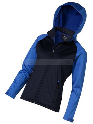 Фото Прикольная женская куртка софтшел "СHALLENGER" , темно-синий/небесно-голубой, размер M